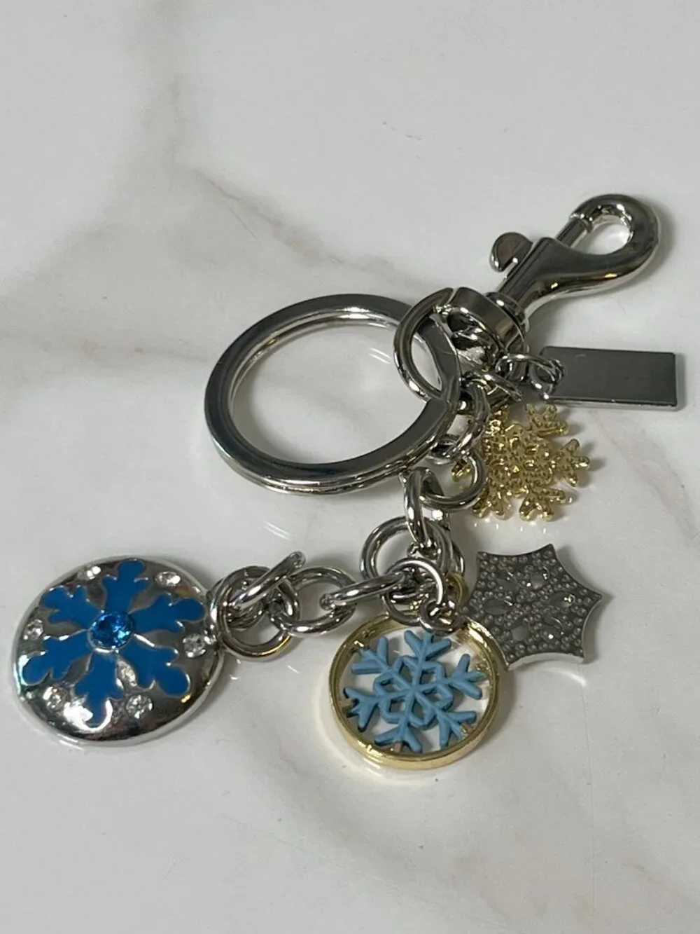 Bag Charm Snowflake Clusters Blue Enamel Crystal